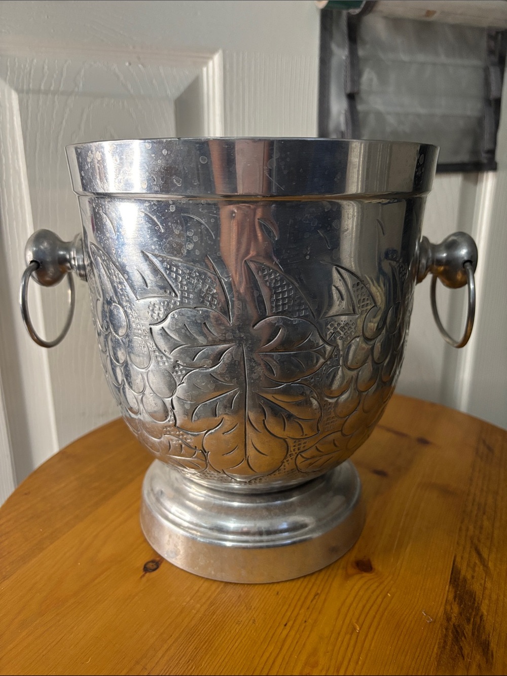 Decorative Silver-Tone Metal Ice Bucket with Handles